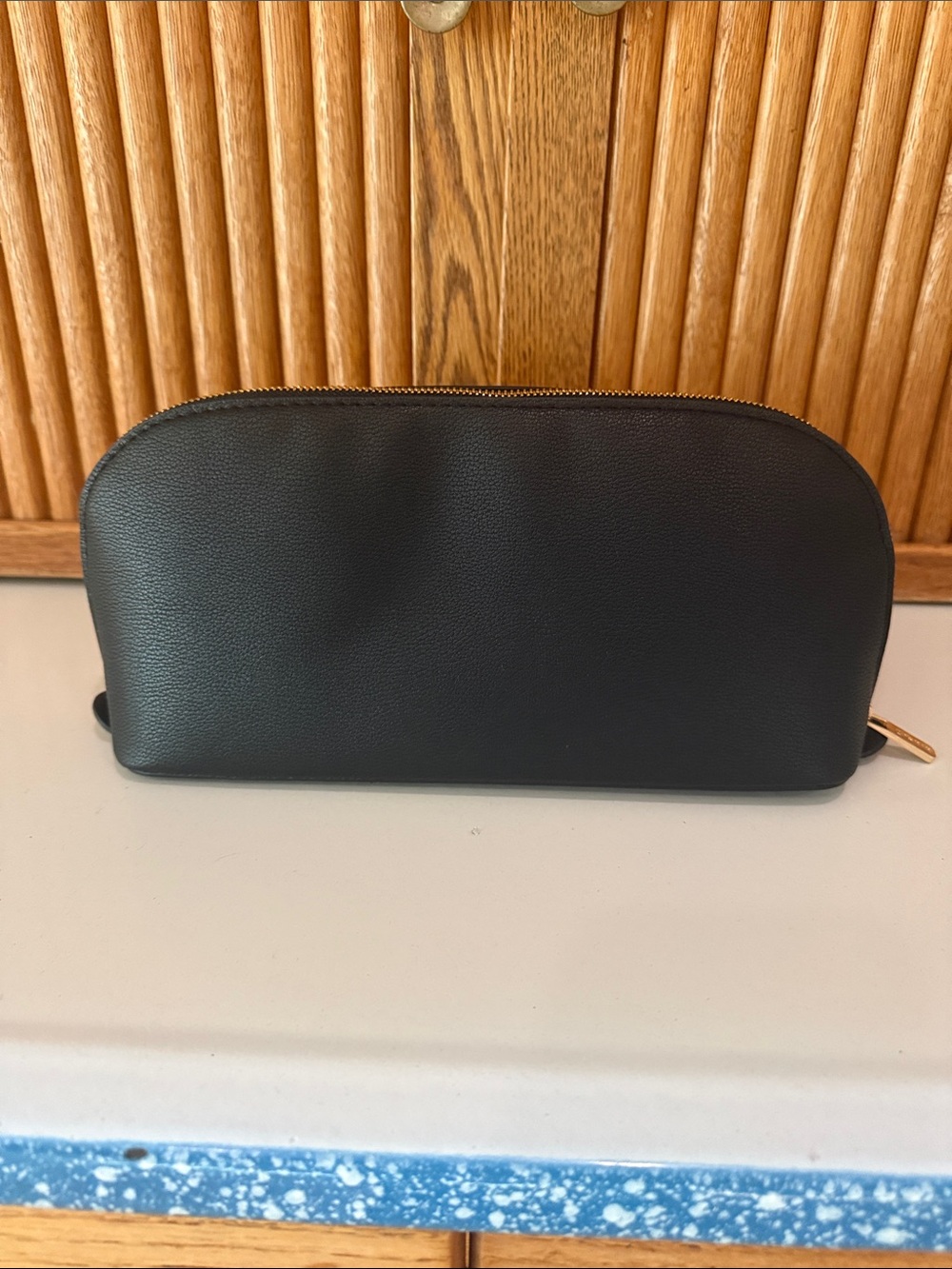 Black Pebble PU Leather Cosmetic Zip Pouch